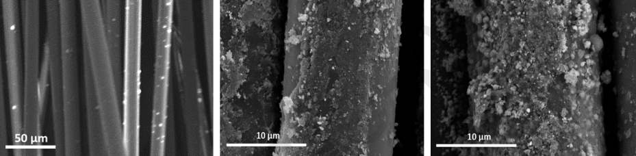 تصویرهای میکروسکوپی فایبرگلاس خالص، فایببرگلاس با نانوذره ZnO و فایبرگلاس با نانوذره Fe-ZnO.